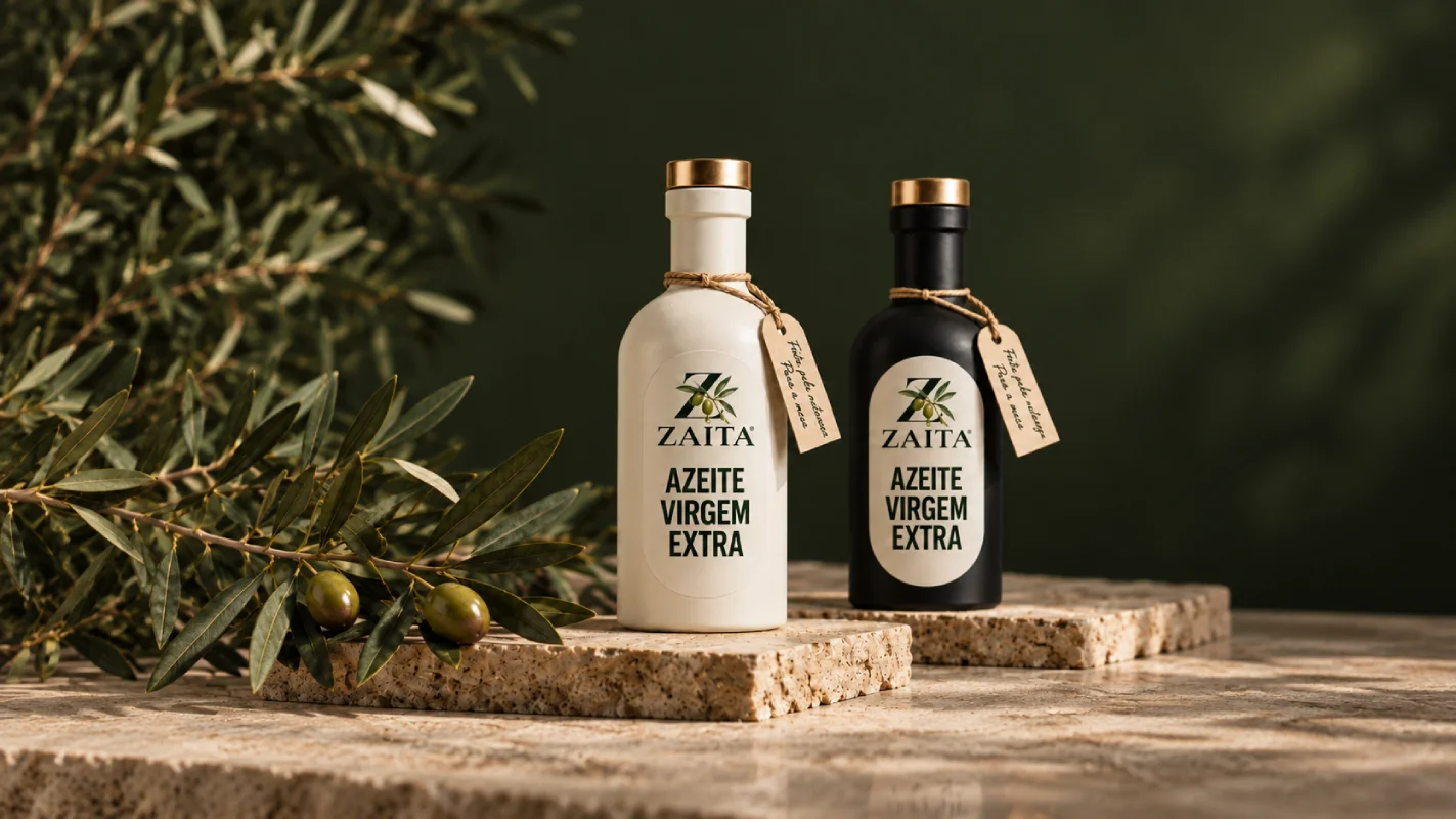 Garrafas cerâmicas ZAITA cream e preta com ramos de oliveira